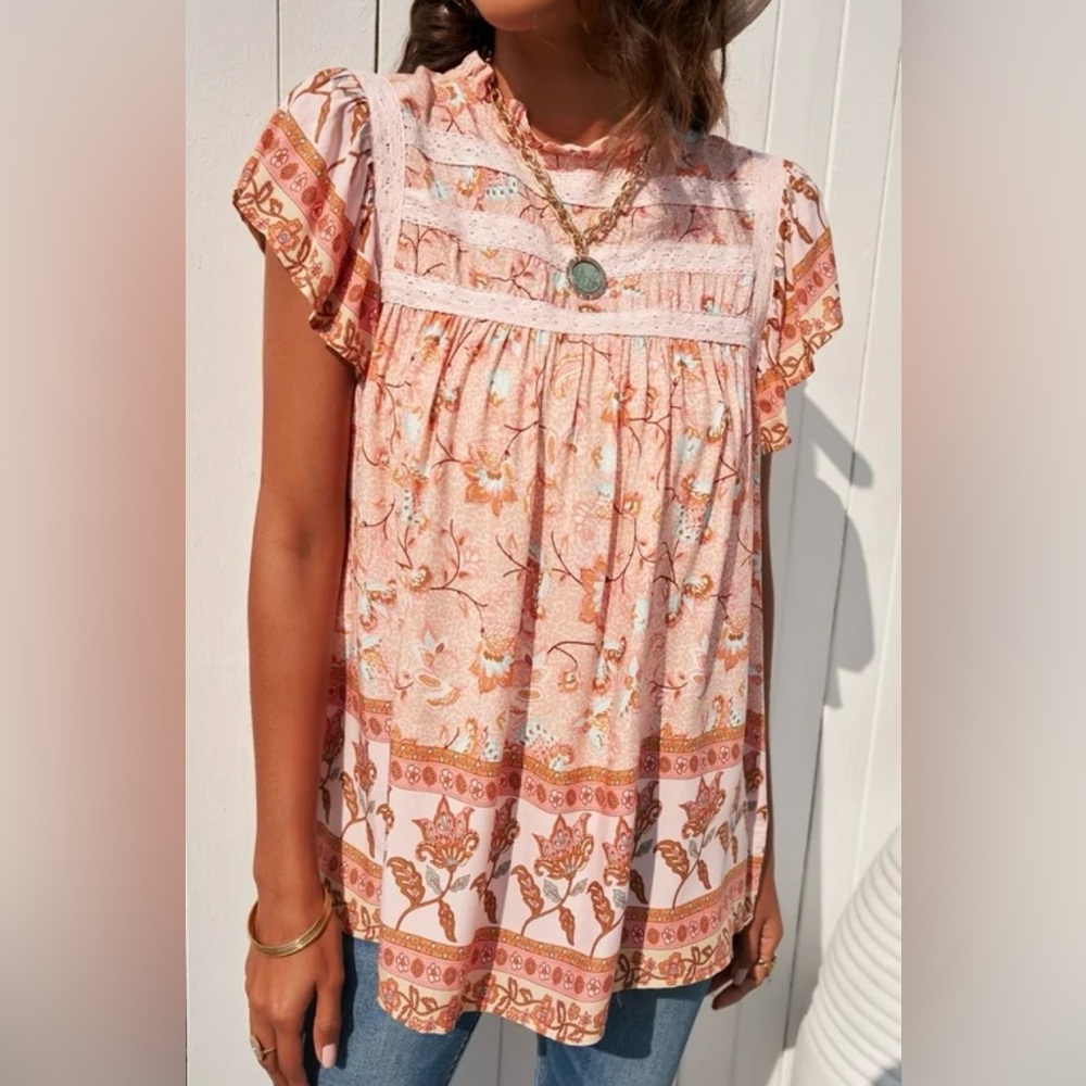 In Bloom Peach and Coral Patterned Blouse - Picture 2 of 11